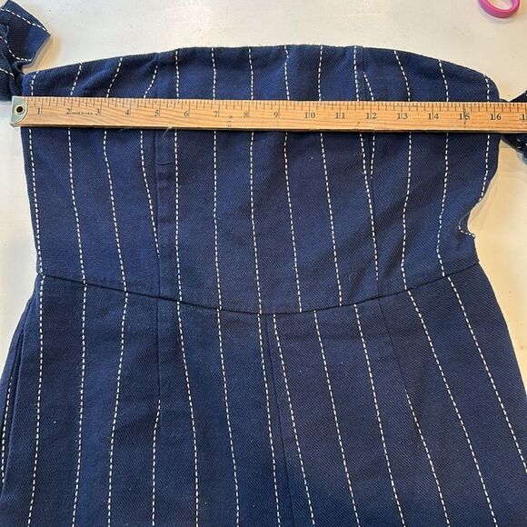 J.O.A. Sunny Sensation Navy Blue Striped Off-the-Shoulder Romper Med - Picture 4 of 8